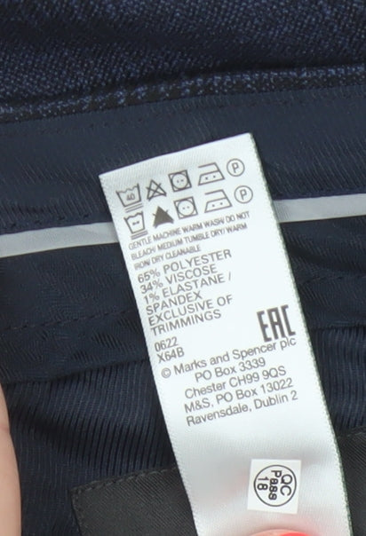 Marks and Spencer Men's Blue Check Regular Fit Dress Trousers 42W 31L