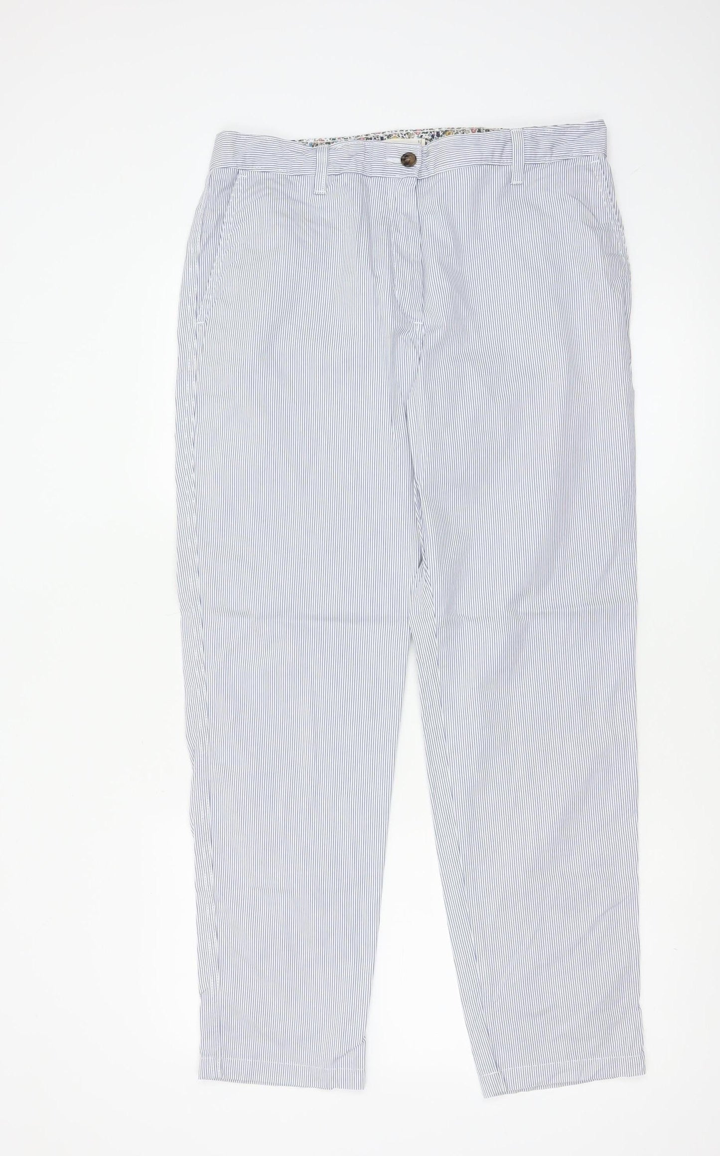 Marks and Spencer Women Blue Striped Chino Trousers Size 12 Regular