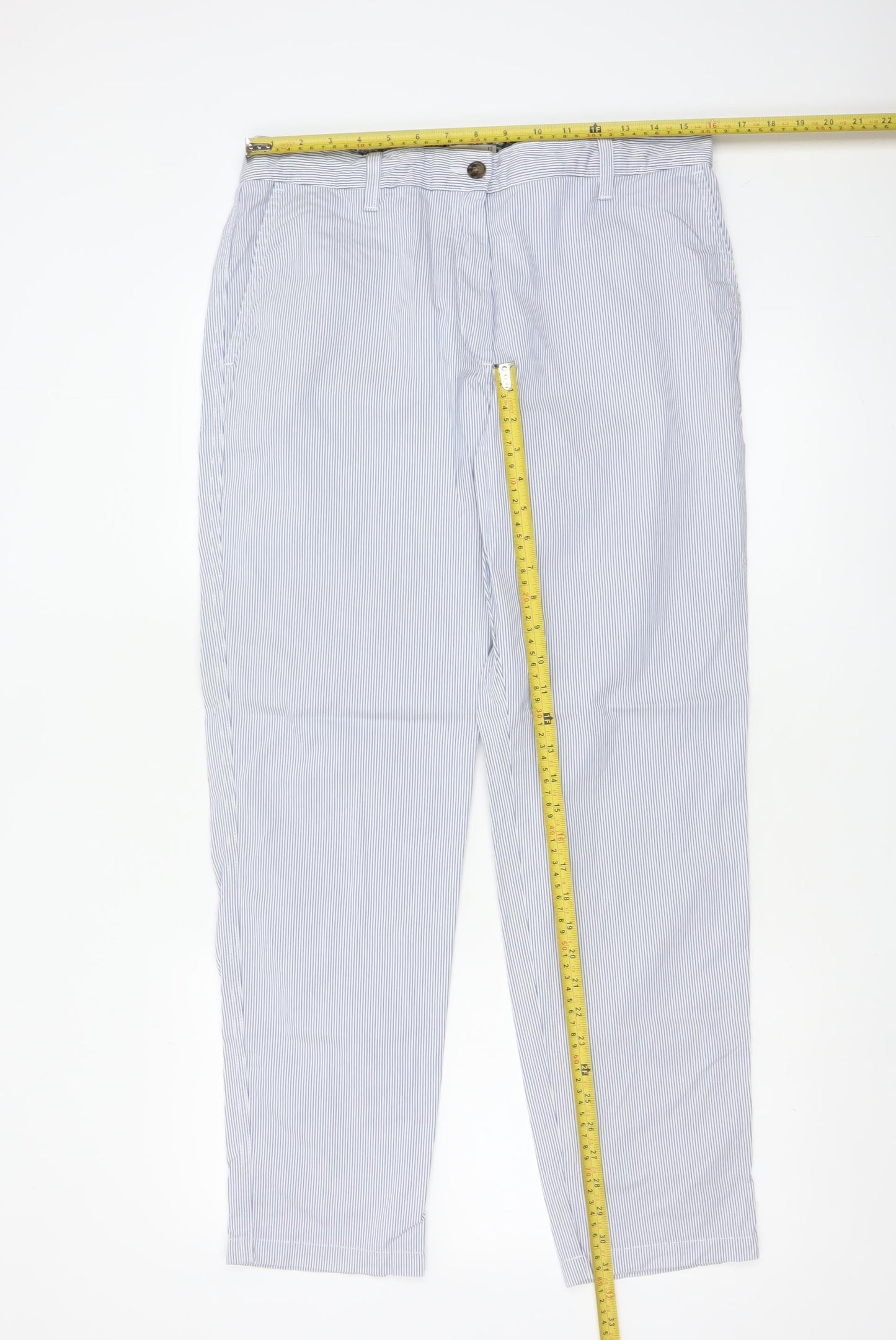 Marks and Spencer Women Blue Striped Chino Trousers Size 12 Regular