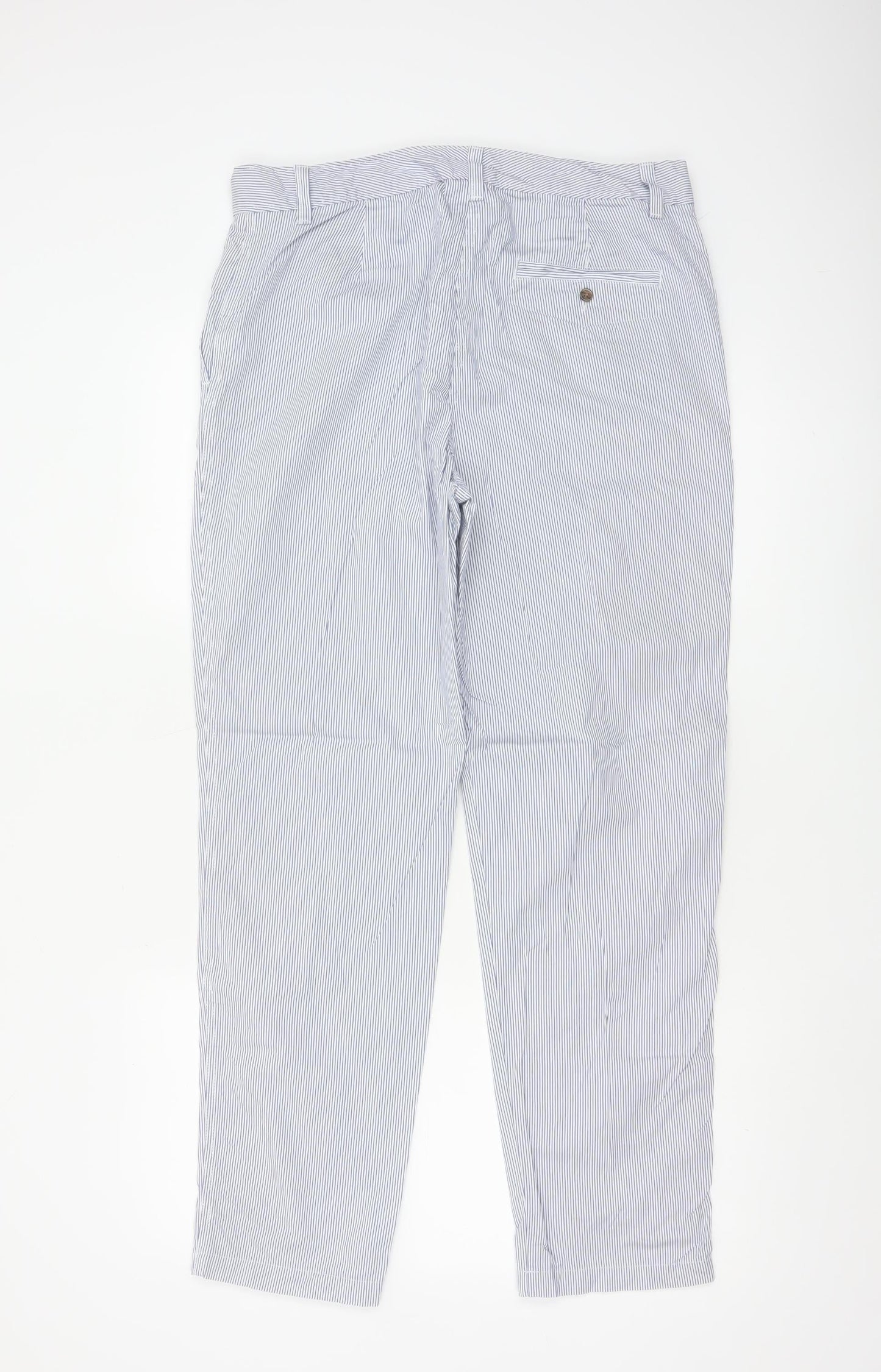 Marks and Spencer Women Blue Striped Chino Trousers Size 12 Regular