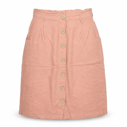 Fat Face Womens Pink Linen Blend Midi A-Line Button Skirt Size 14
