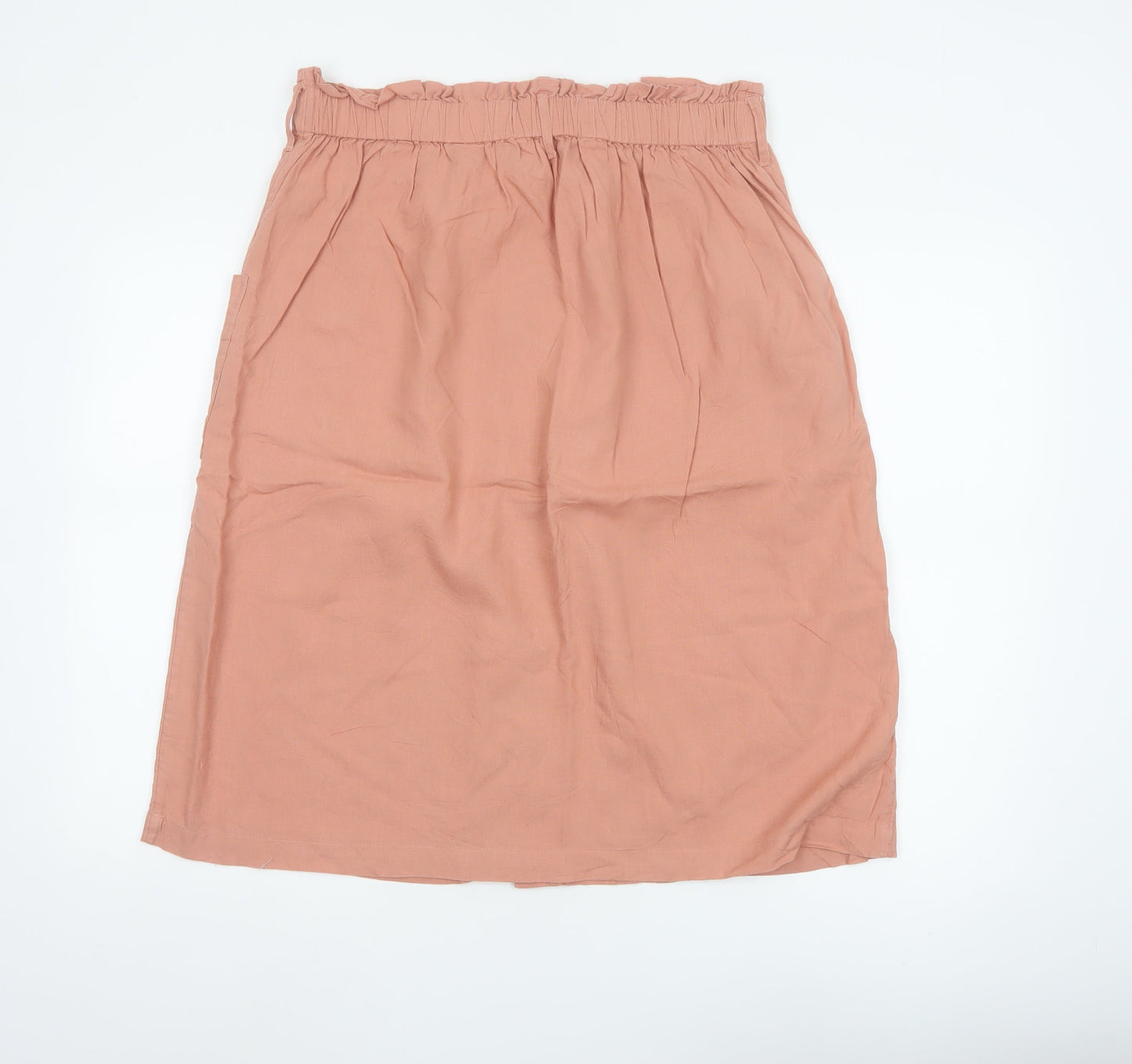 Fat Face Womens Pink Linen Blend Midi A-Line Button Skirt Size 14