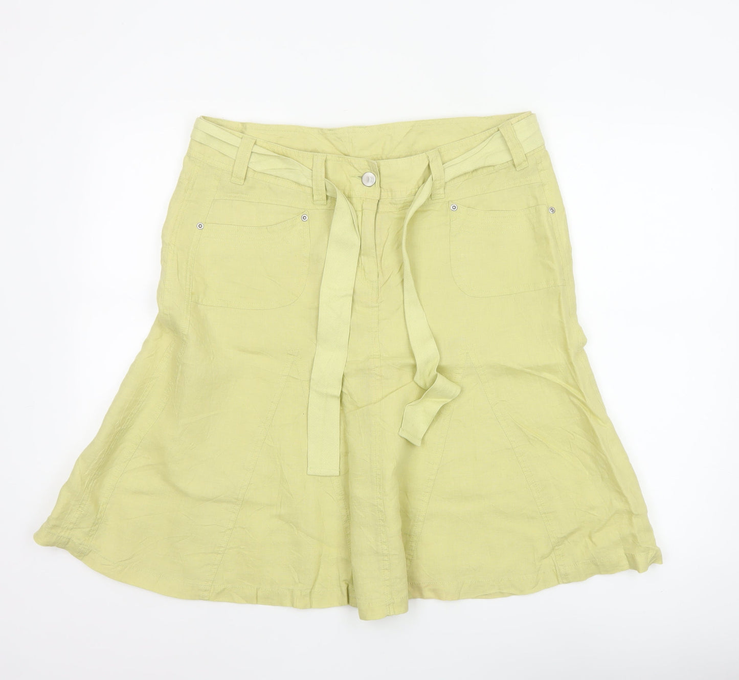 Marks and Spencer Women’s Lime Green Linen A-Line Knee Length Skirt UK 14