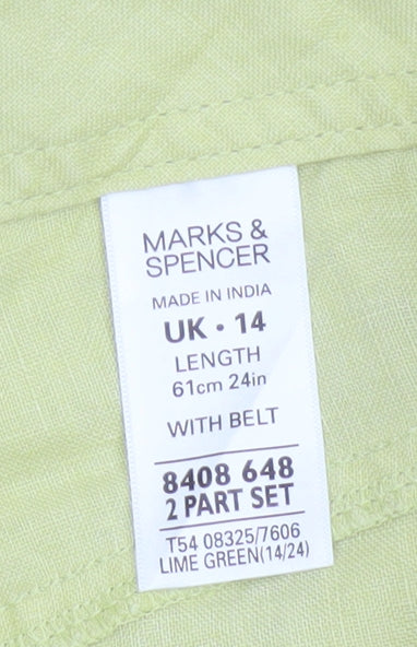 Marks and Spencer Women’s Lime Green Linen A-Line Knee Length Skirt UK 14
