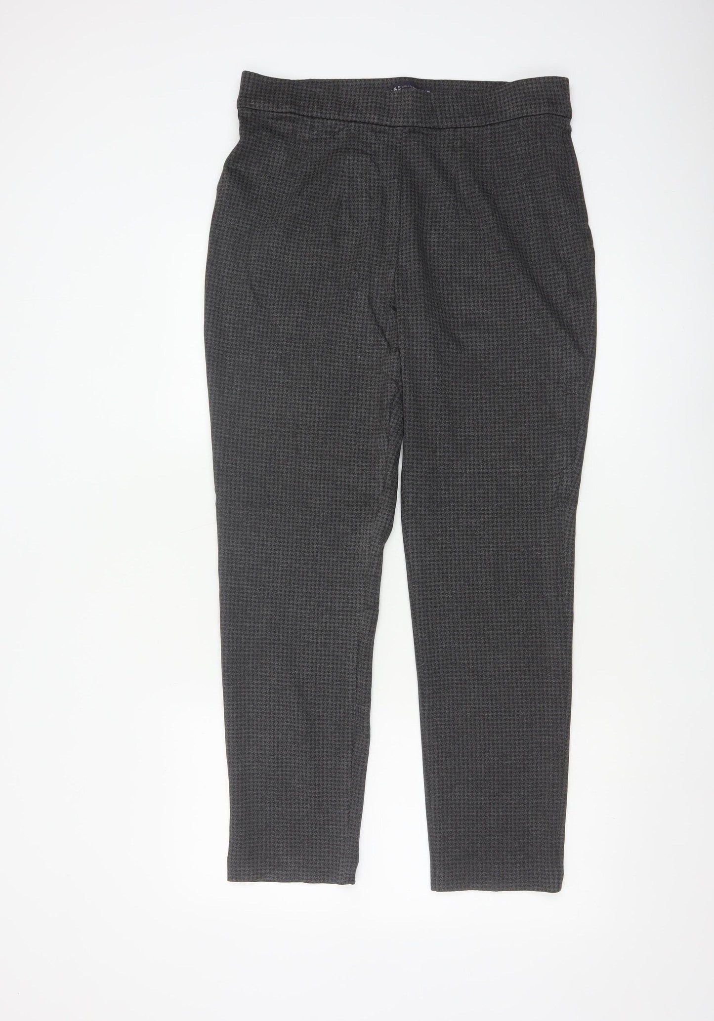 Marks and Spencer Women’s Grey Houndstooth Tall Slim Trousers Size 14