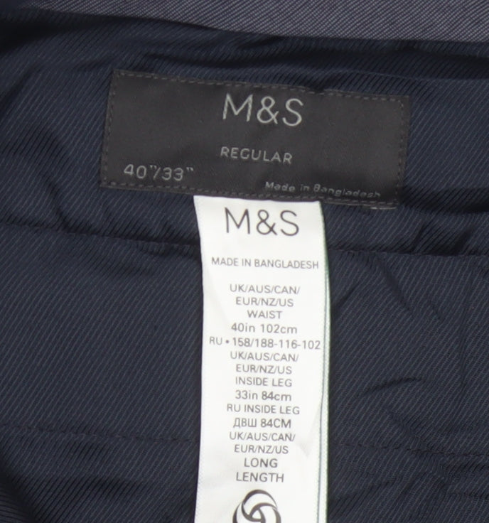 Marks and Spencer Men's Blue Regular Fit Dress Pants 40x33