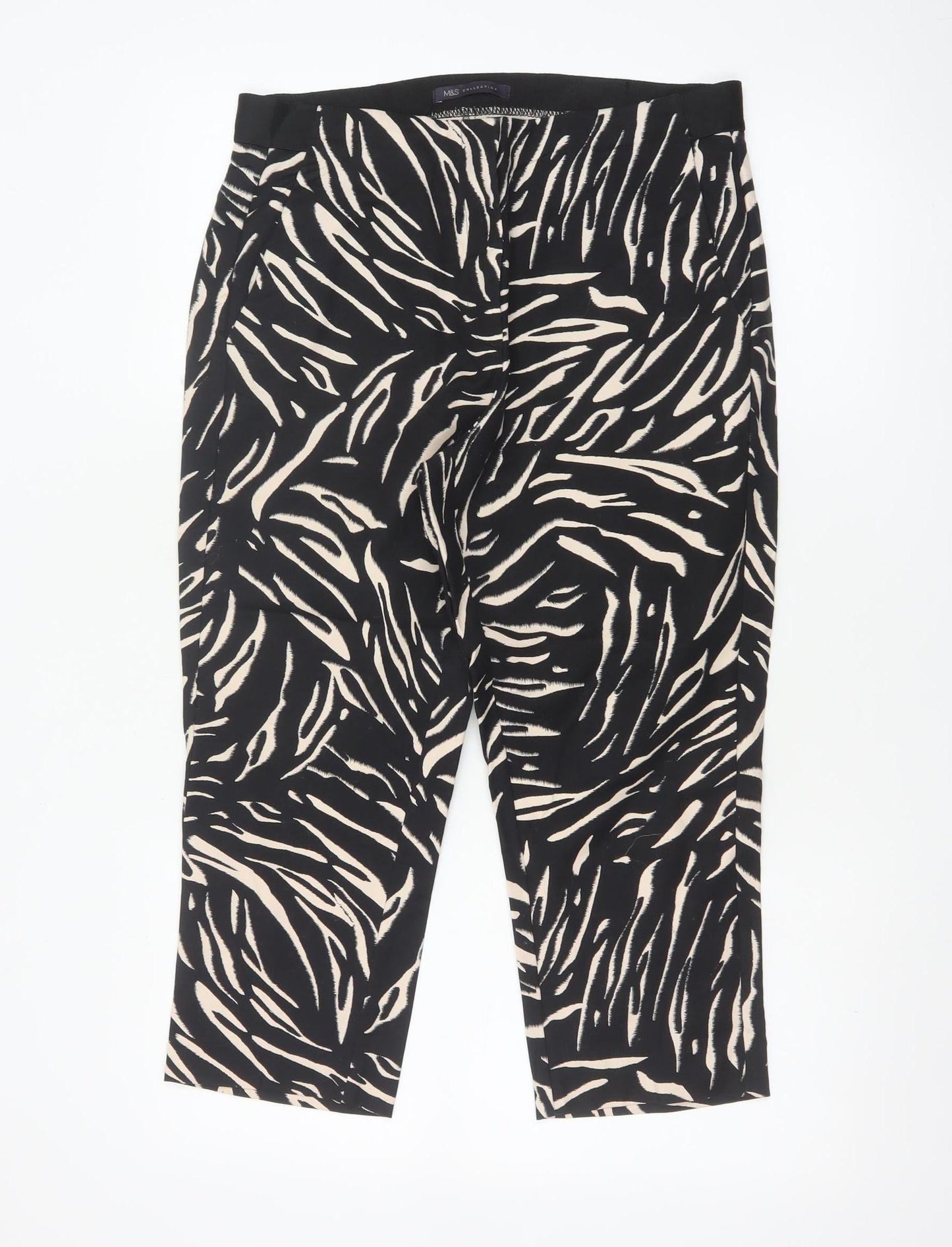 Marks and Spencer Women’s Black Animal Print Cropped Trousers Size 12