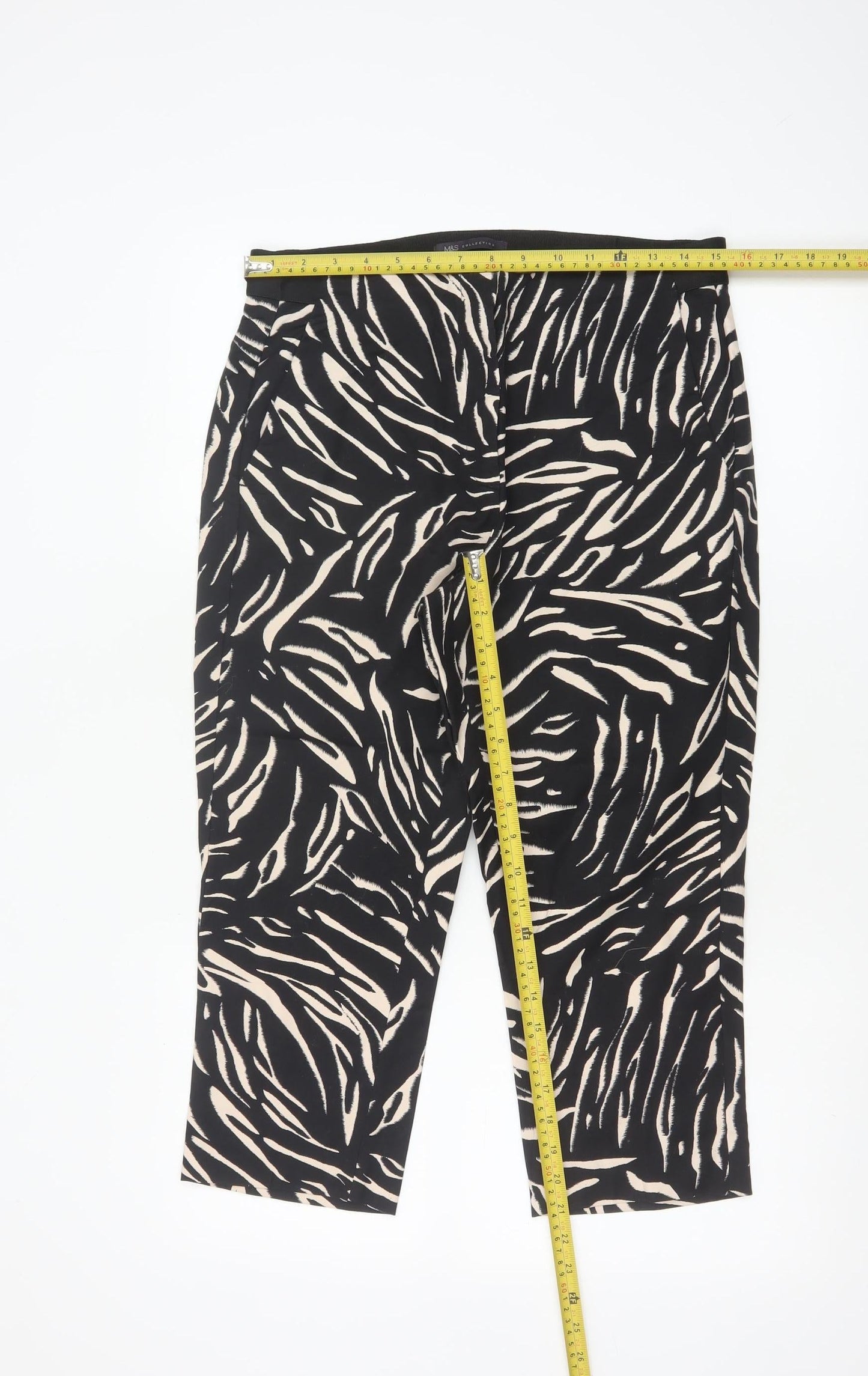 Marks and Spencer Women’s Black Animal Print Cropped Trousers Size 12