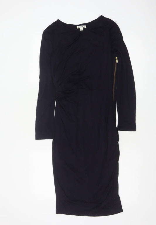 Whistles Women's Black Wool Blend Knee Length Sheath Dress Size 10