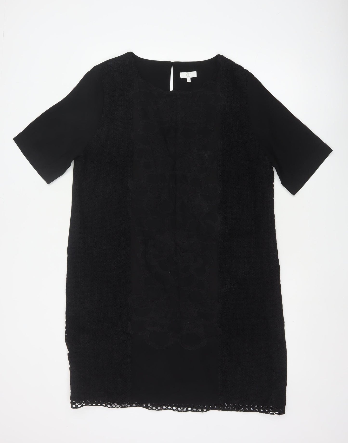 CC Women Black Size 16 Shift Lace Trim Knee Length Dress