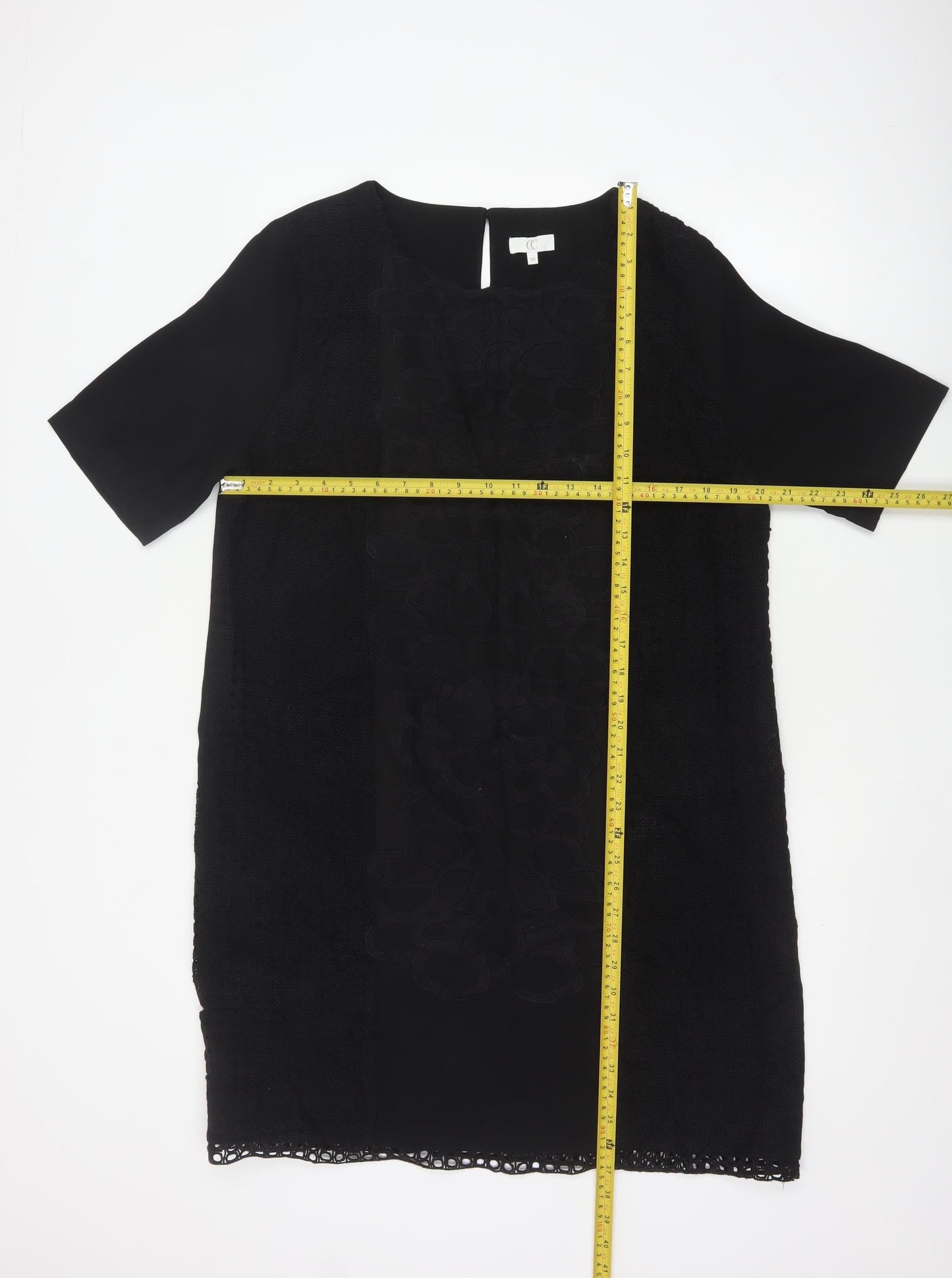 CC Women Black Size 16 Shift Lace Trim Knee Length Dress