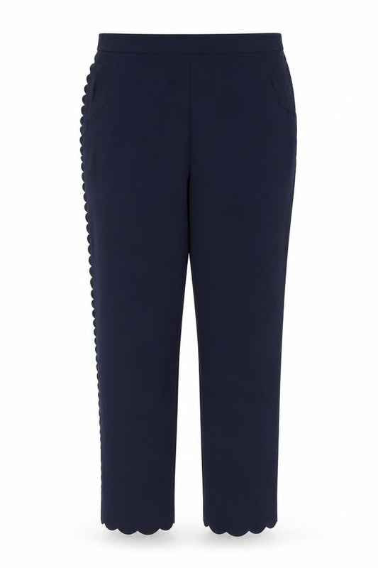 Ted Baker Women Navy Blue Scallop Trim Ankle Trousers Size 16 Polyester