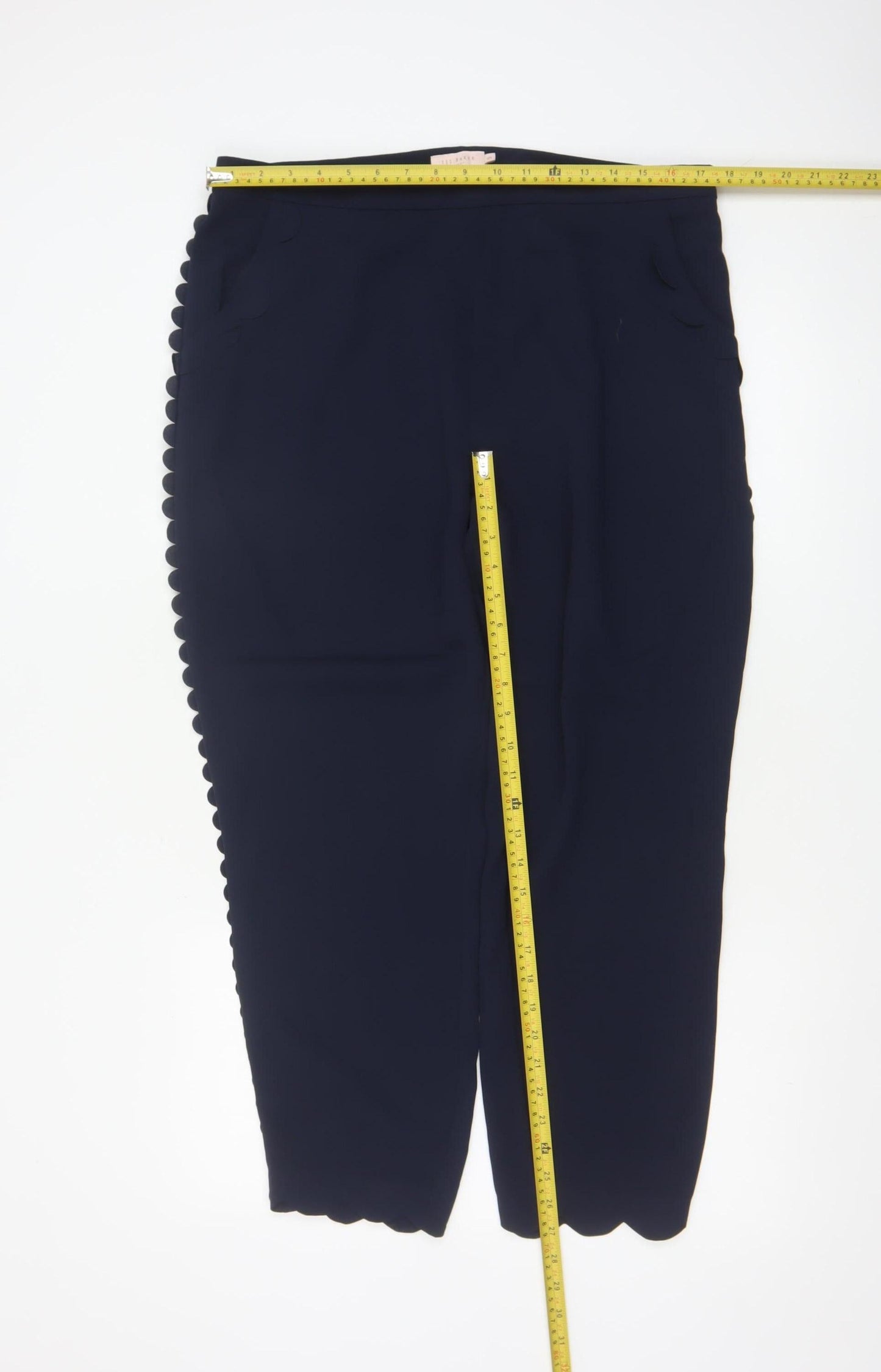 Ted Baker Women Navy Blue Scallop Trim Ankle Trousers Size 16 Polyester