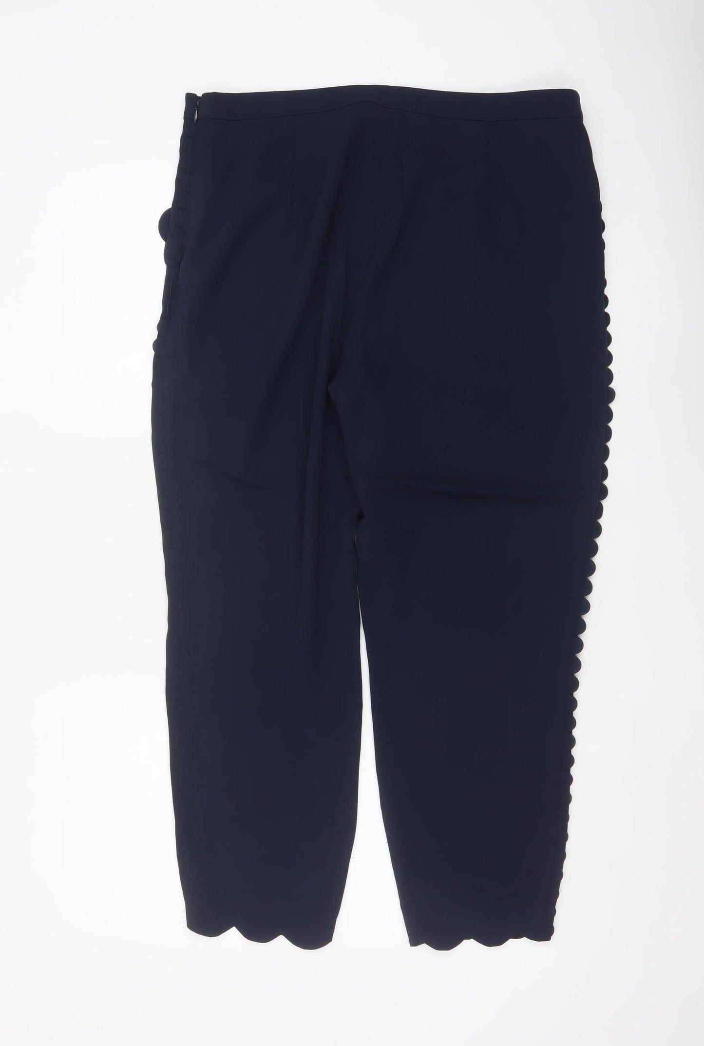 Ted Baker Women Navy Blue Scallop Trim Ankle Trousers Size 16 Polyester