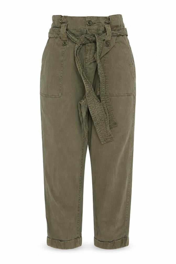 Topshop Petite Green Paperbag High Waist Tapered Trousers UK 6