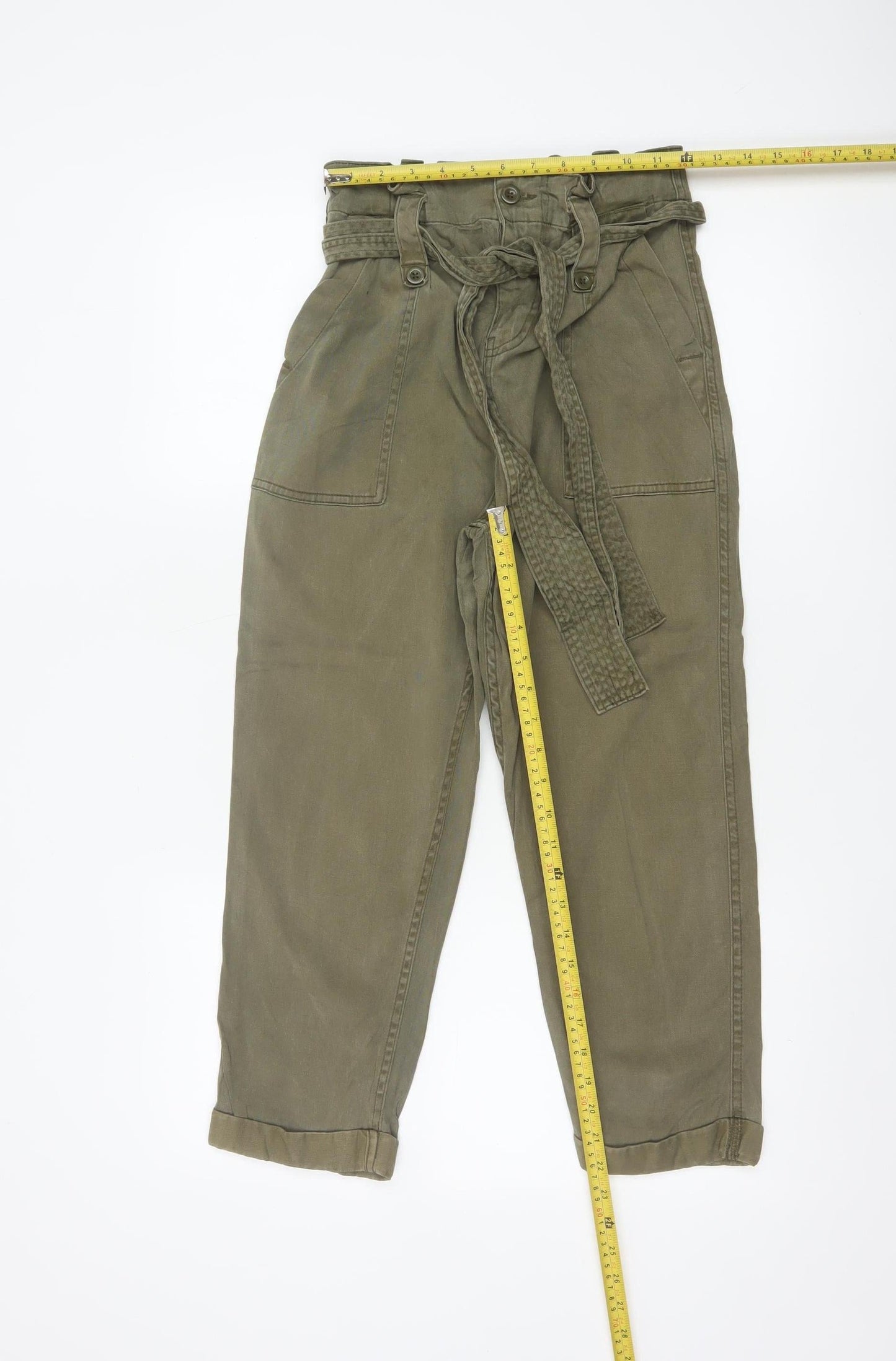 Topshop Petite Green Paperbag High Waist Tapered Trousers UK 6