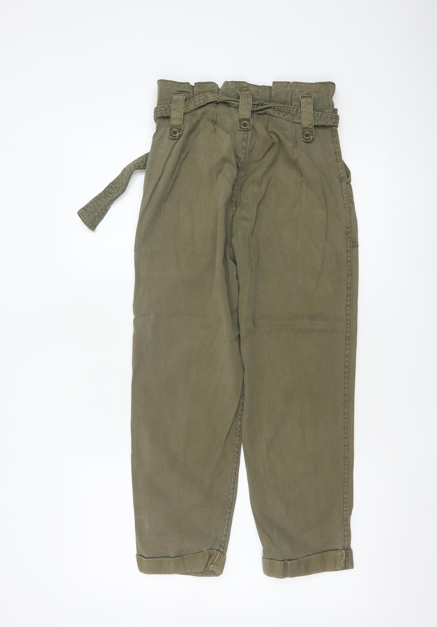 Topshop Petite Green Paperbag High Waist Tapered Trousers UK 6