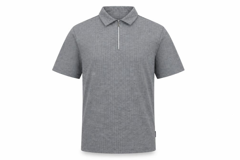 River Island Men's Grey Short Sleeve 1/4 Zip Polo Shirt Size S