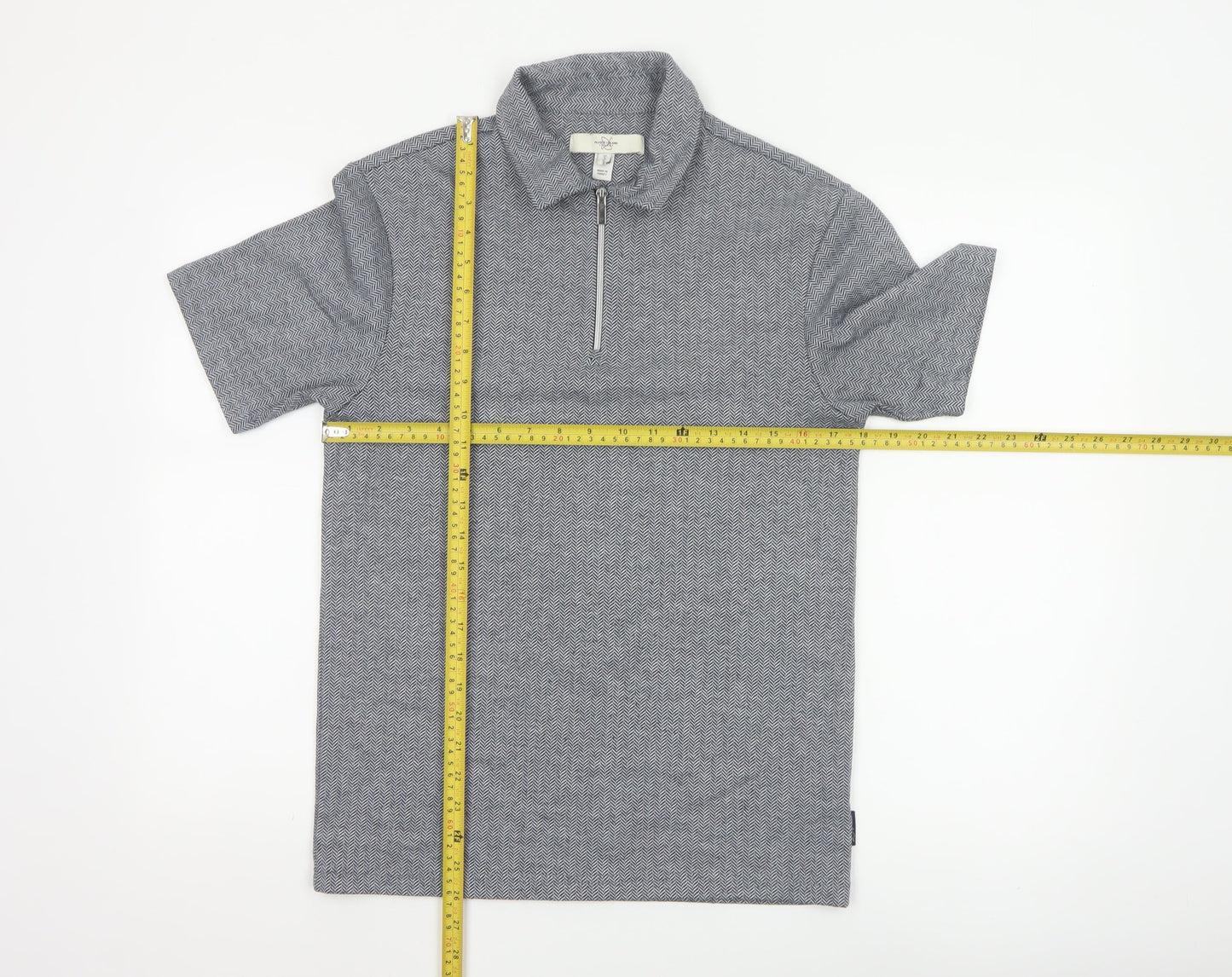 River Island Men's Grey Short Sleeve 1/4 Zip Polo Shirt Size S