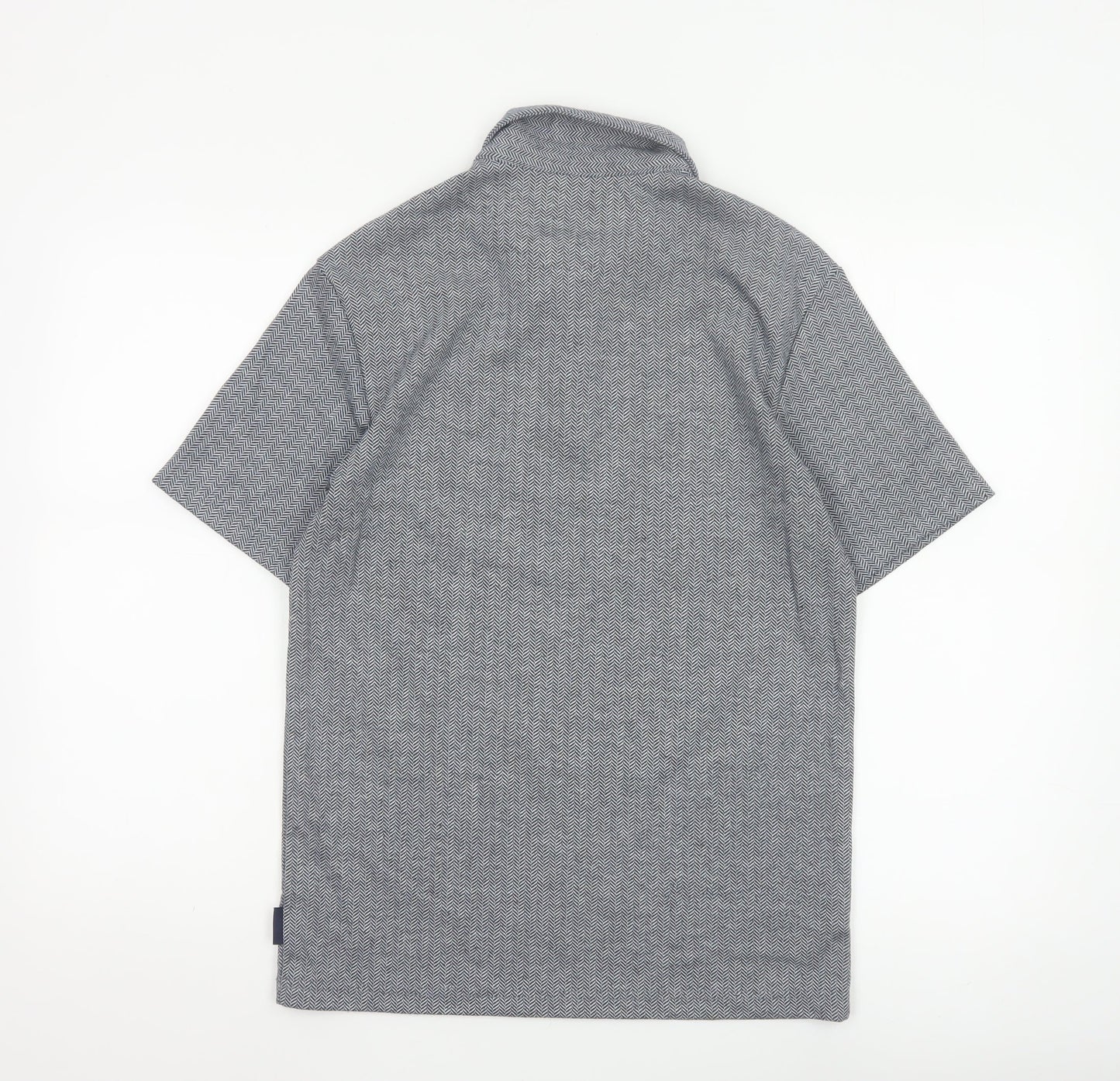 River Island Men's Grey Short Sleeve 1/4 Zip Polo Shirt Size S