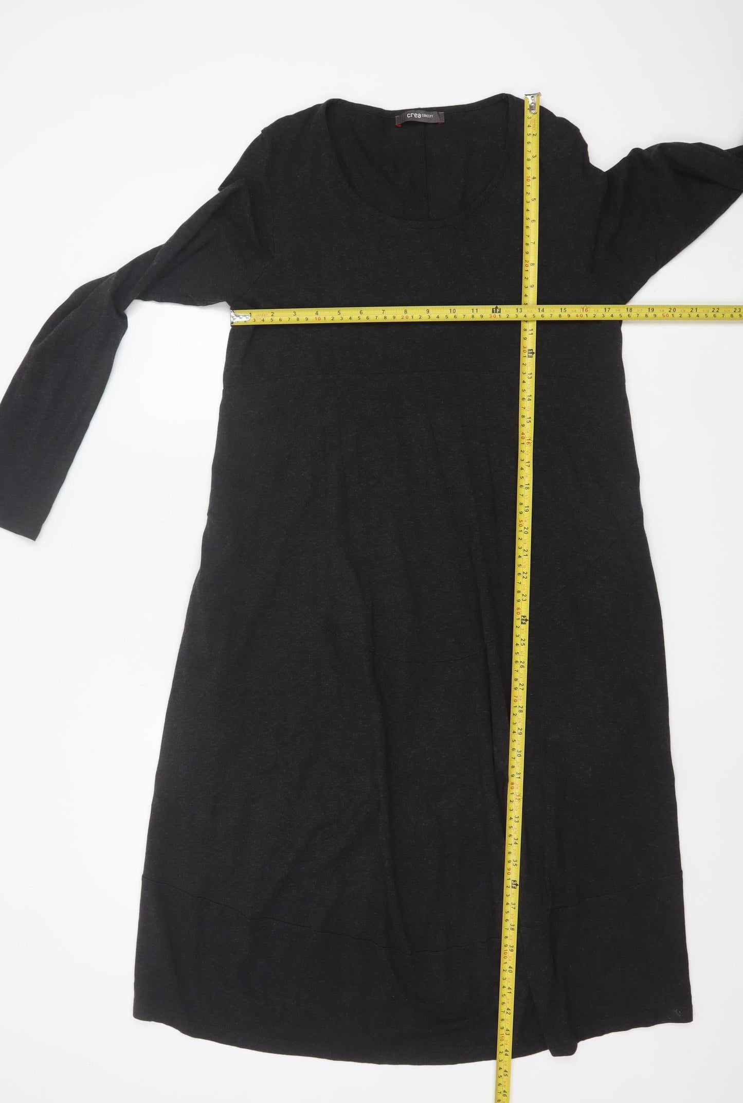 Crea Concept Women’s Black Jersey Shift Dress Size 12 Long Sleeve