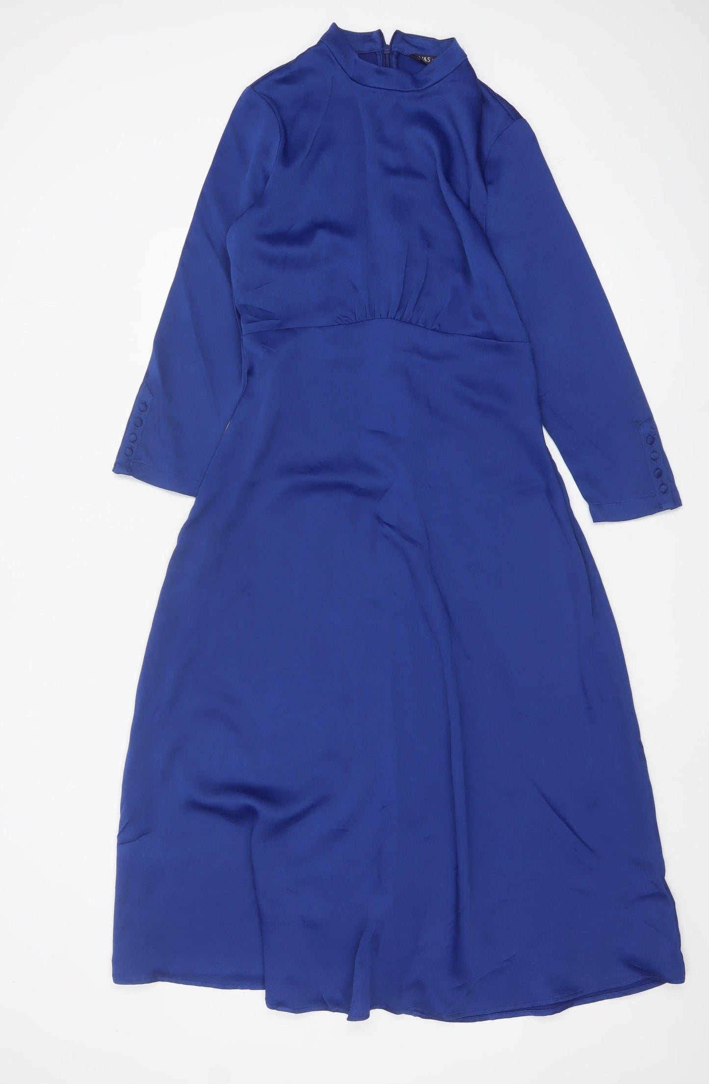 Marks and Spencer Women's Blue Midi A-Line Dress Size 8 Long Sleeve