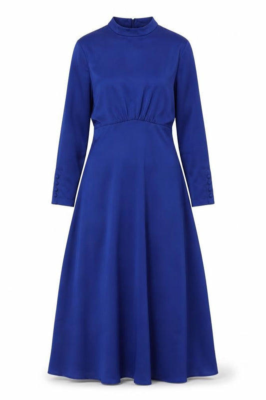 Marks and Spencer Women's Blue Midi A-Line Dress Size 8 Long Sleeve
