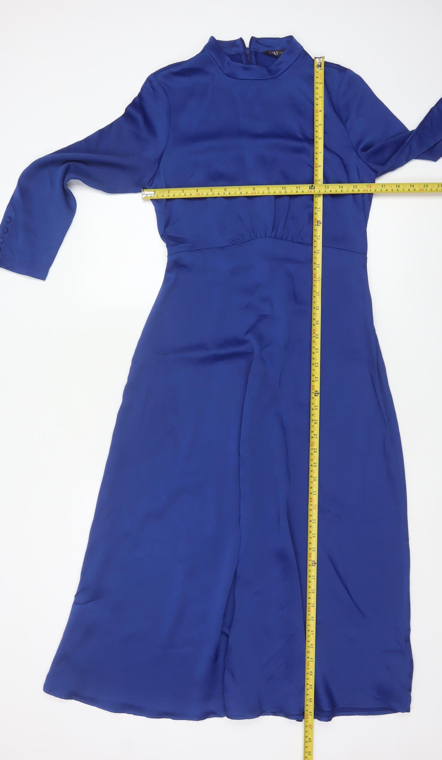 Marks and Spencer Women's Blue Midi A-Line Dress Size 8 Long Sleeve