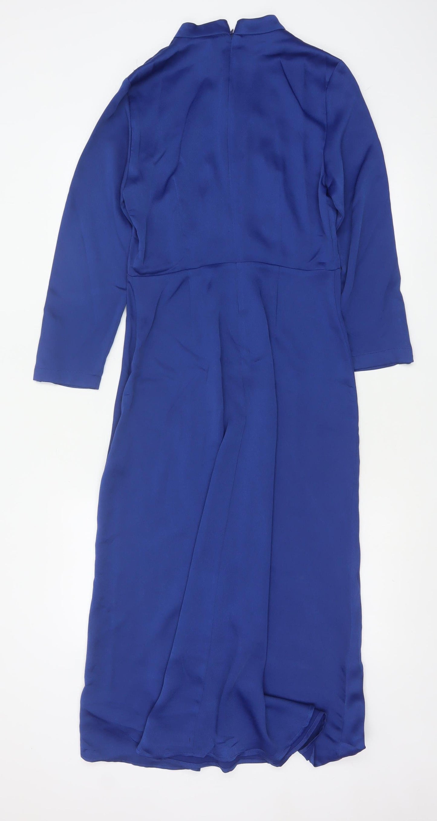 Marks and Spencer Women's Blue Midi A-Line Dress Size 8 Long Sleeve