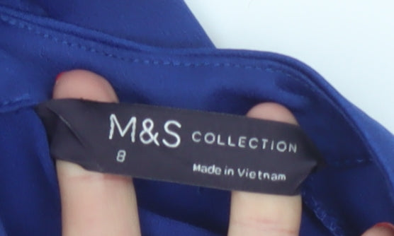 Marks and Spencer Women's Blue Midi A-Line Dress Size 8 Long Sleeve