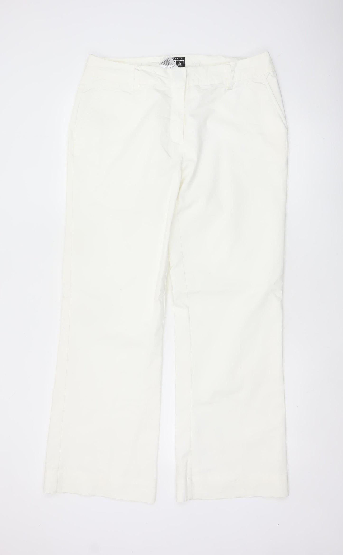 Adidas Women White Size 16 Straight Leg Cotton Blend Trousers