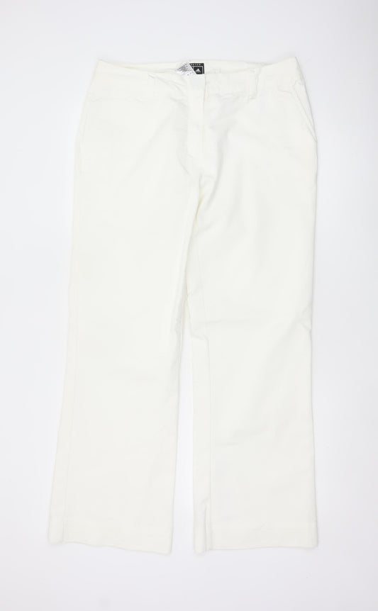 Adidas Women White Size 16 Straight Leg Cotton Blend Trousers