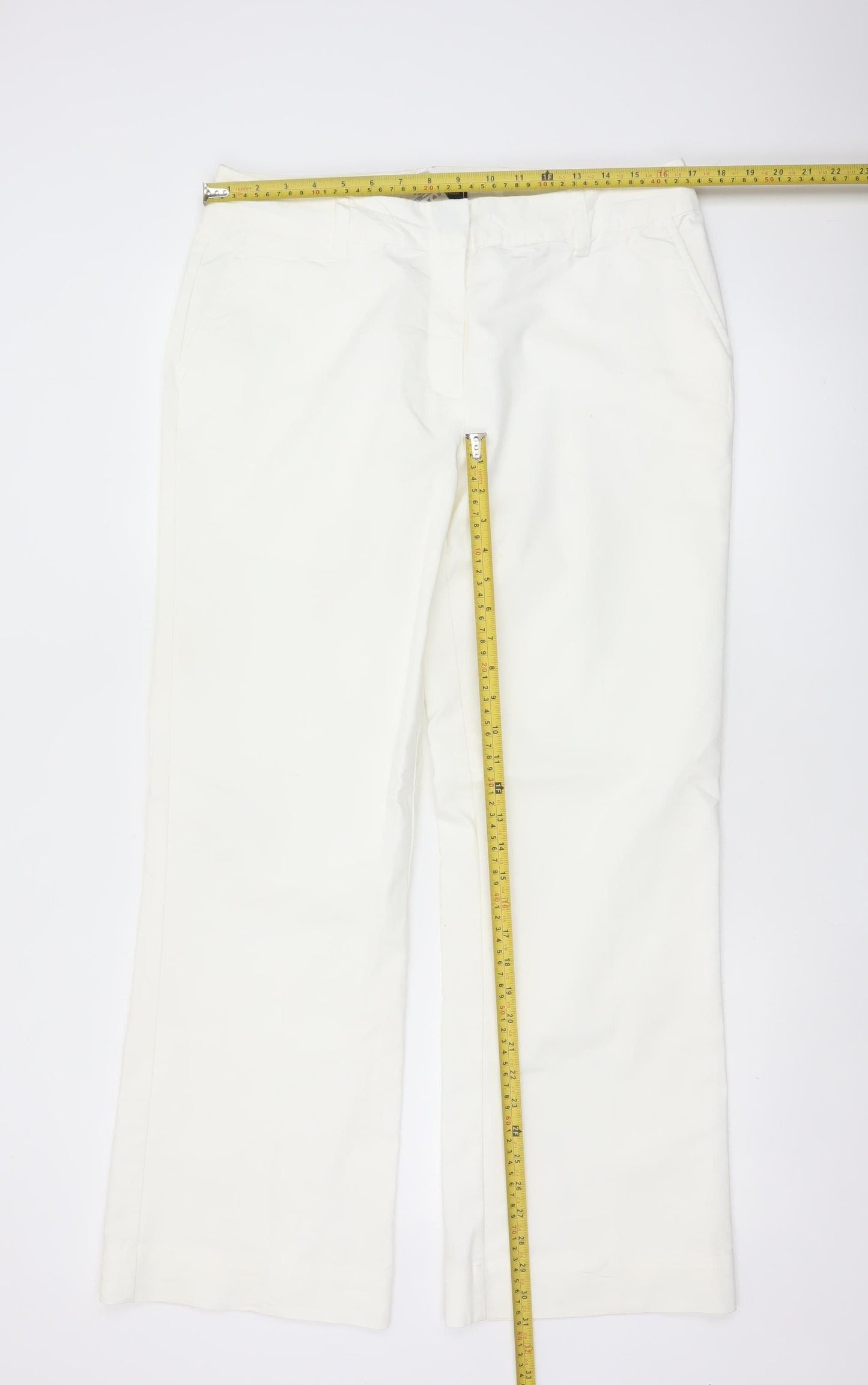Adidas Women White Size 16 Straight Leg Cotton Blend Trousers