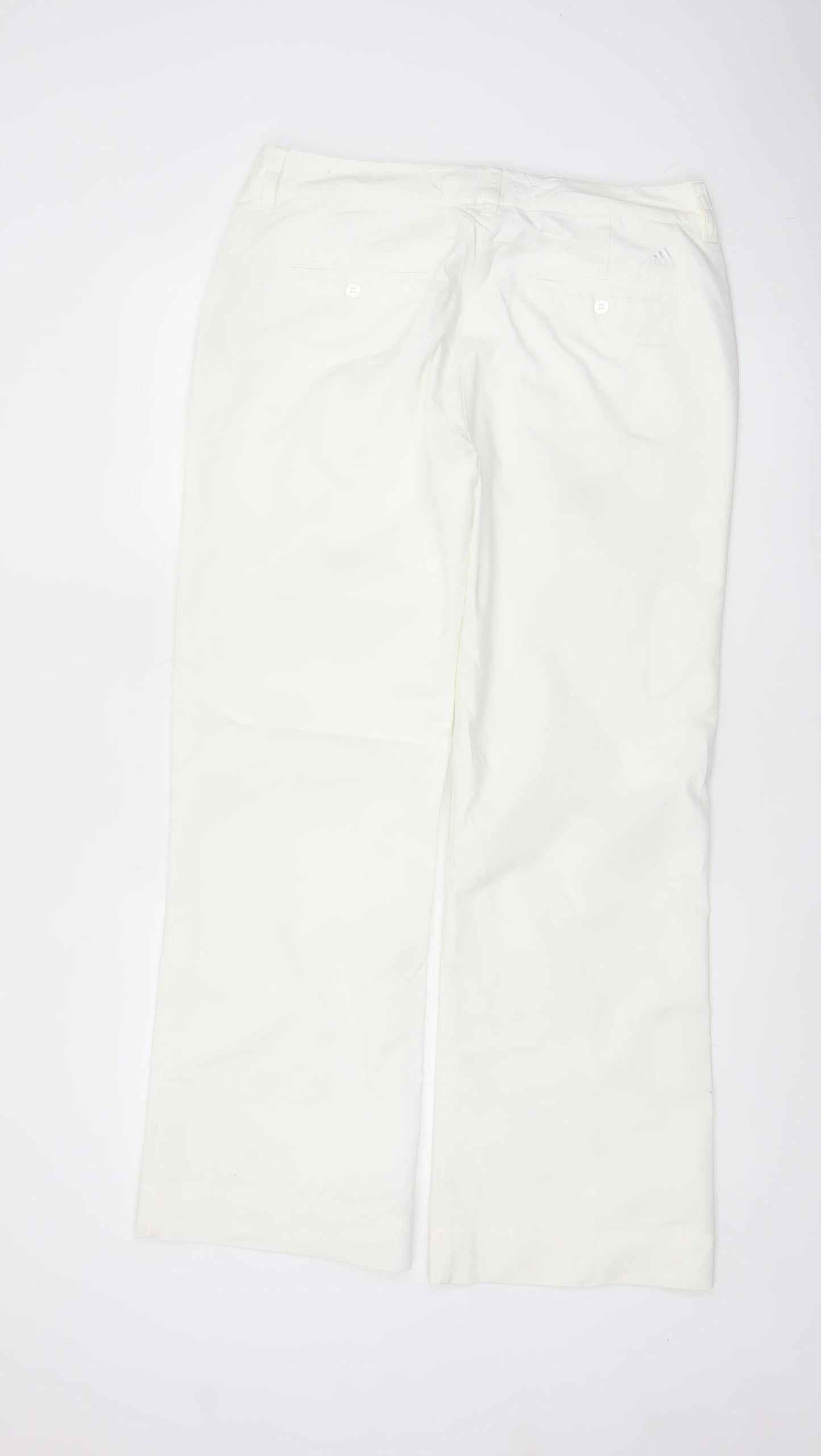 Adidas Women White Size 16 Straight Leg Cotton Blend Trousers