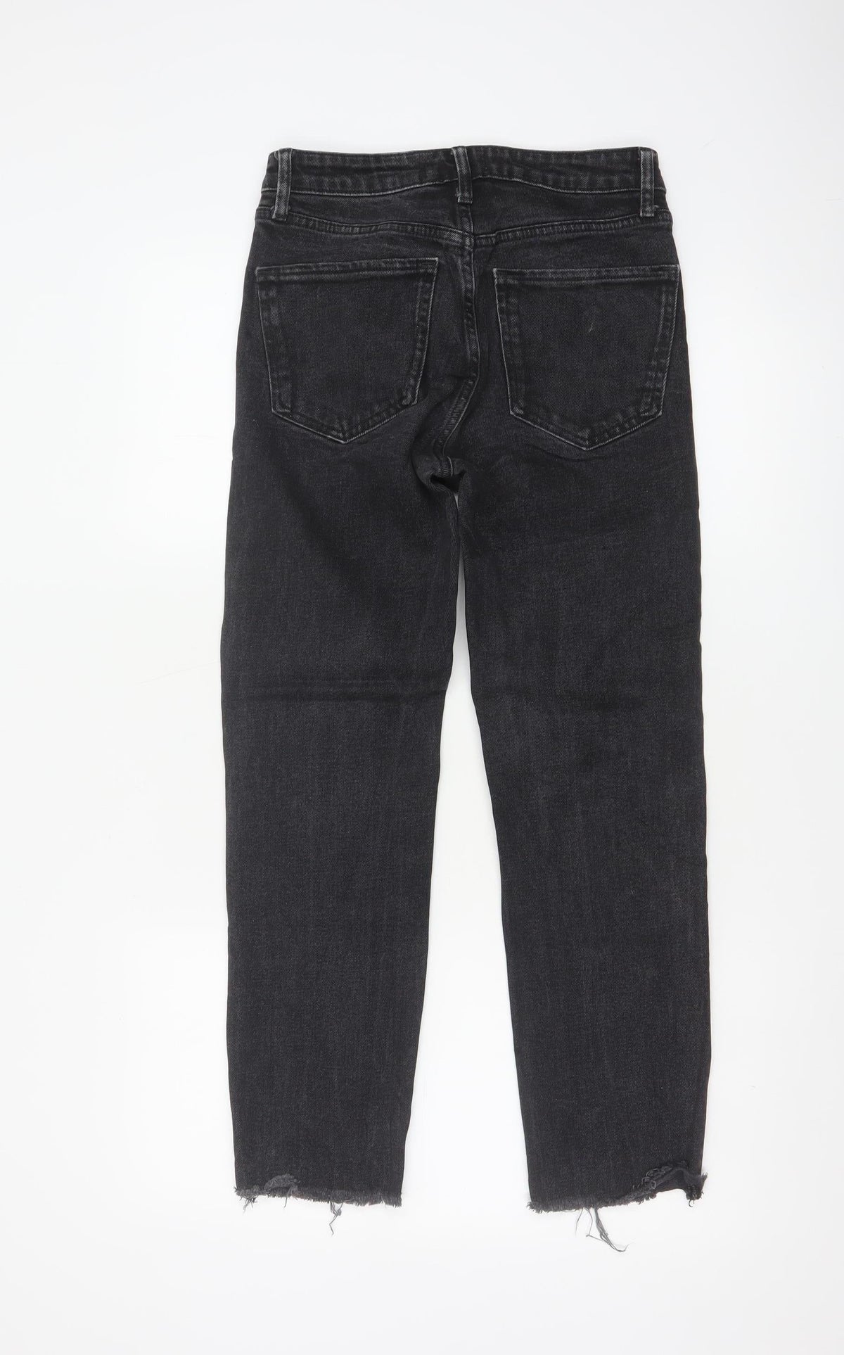 Zara Women Black Mid Rise Straight Jeans Size 8 Distressed Hem