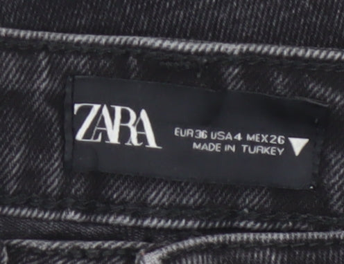 Zara Women Black Mid Rise Straight Jeans Size 8 Distressed Hem