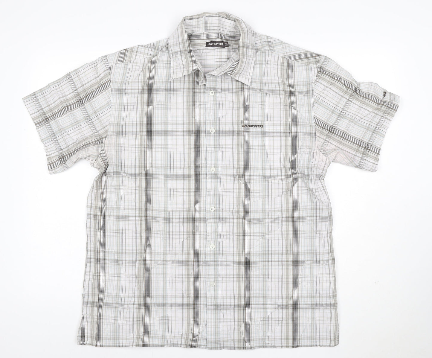 Craghoppers Men's Grey Check Short Sleeve Button-Up Shirt L