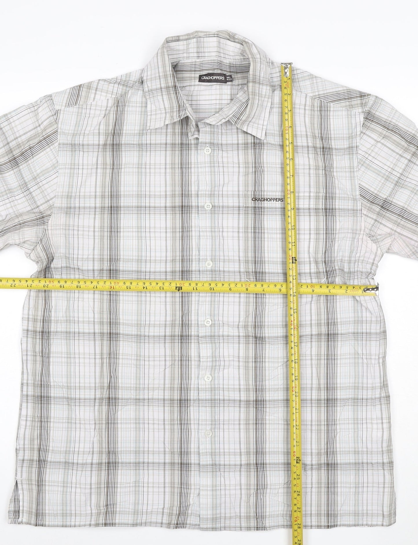 Craghoppers Men's Grey Check Short Sleeve Button-Up Shirt L