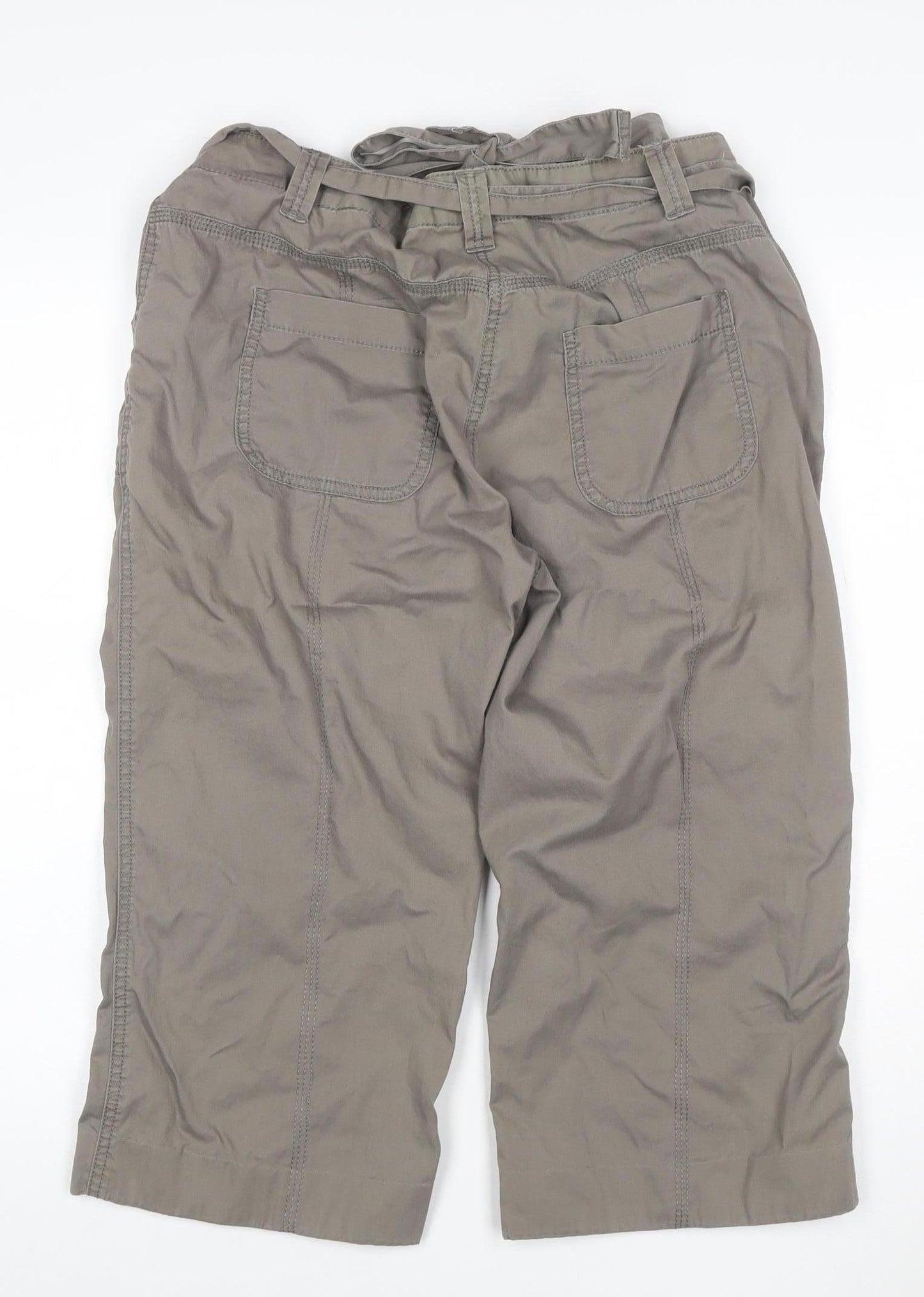 Marks and Spencer Women Brown Cropped Wide-Leg Belted Cotton Trousers UK 12