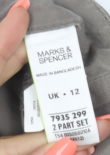 Marks and Spencer Women Brown Cropped Wide-Leg Belted Cotton Trousers UK 12
