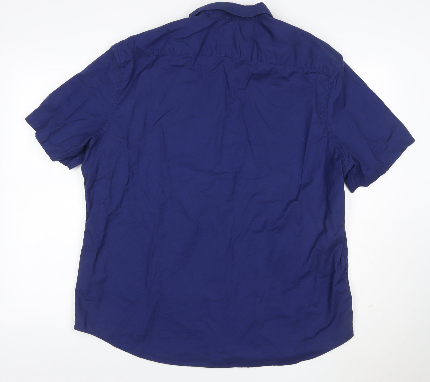 Marks and Spencer Men's Blue 2XL Regular Fit Short Sleeve Button-Up Shirt