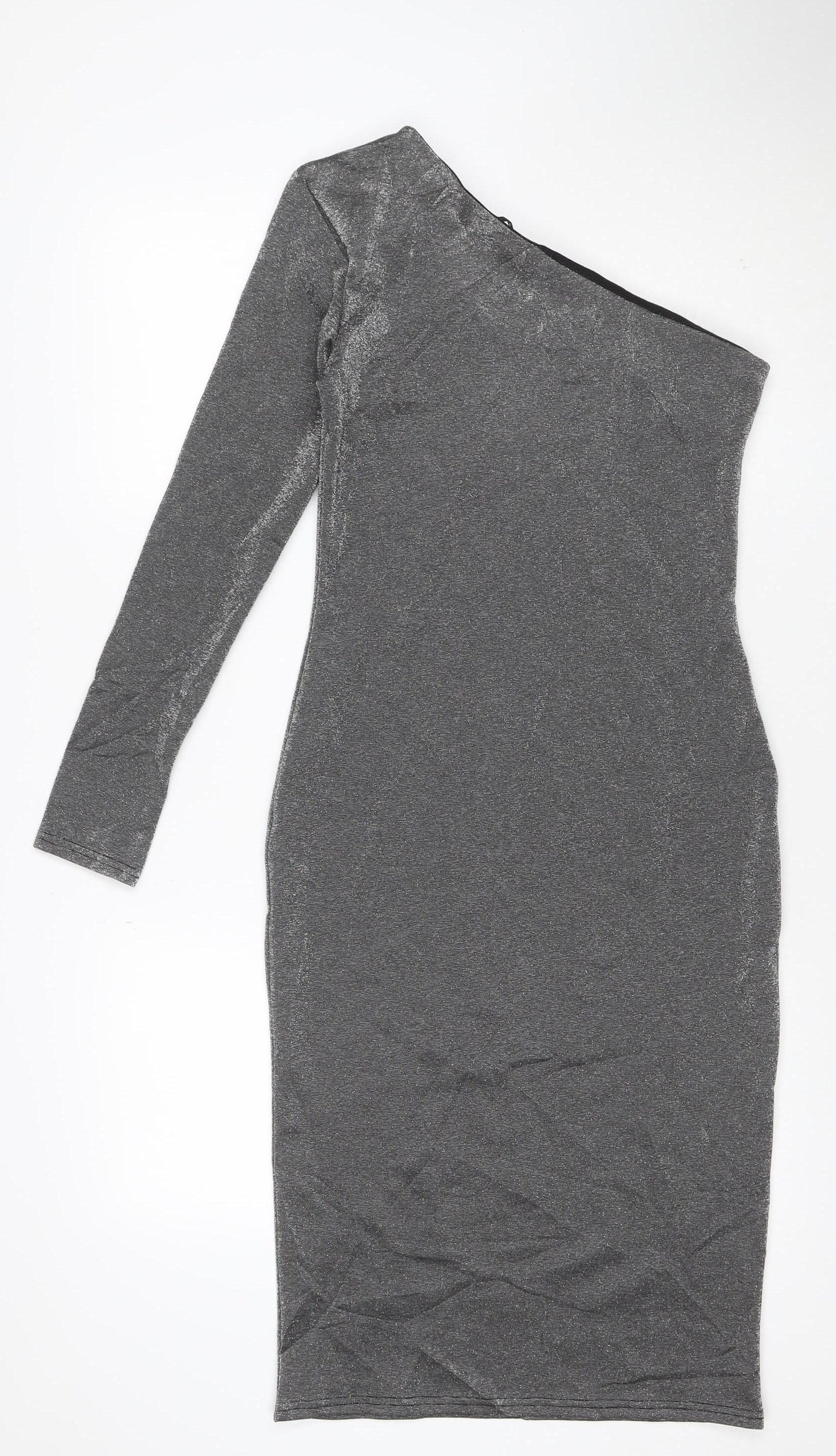 Warehouse Women’s Silver One Shoulder Midi Bodycon Dress Size 10