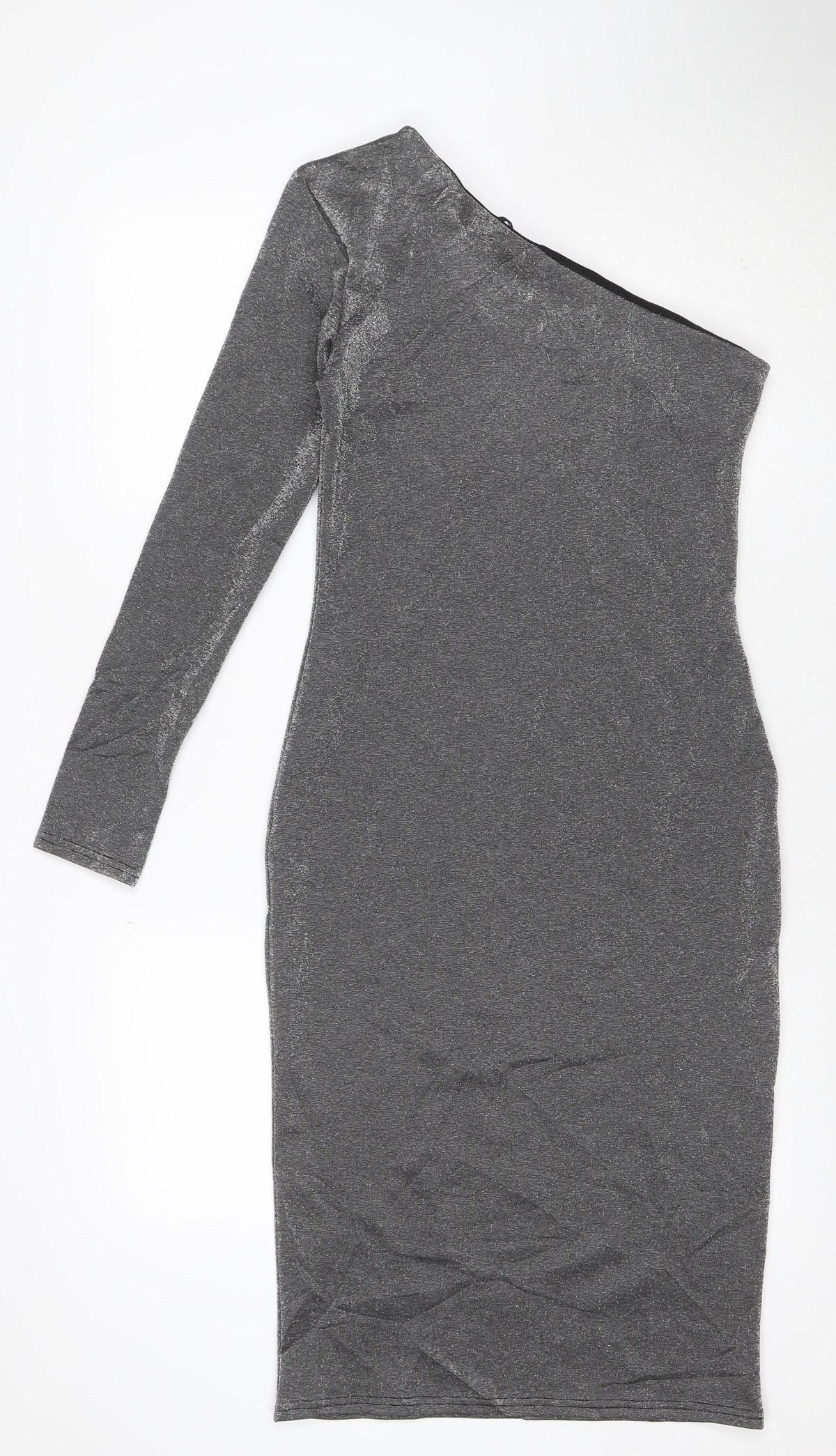 Warehouse Women’s Silver One Shoulder Midi Bodycon Dress Size 10
