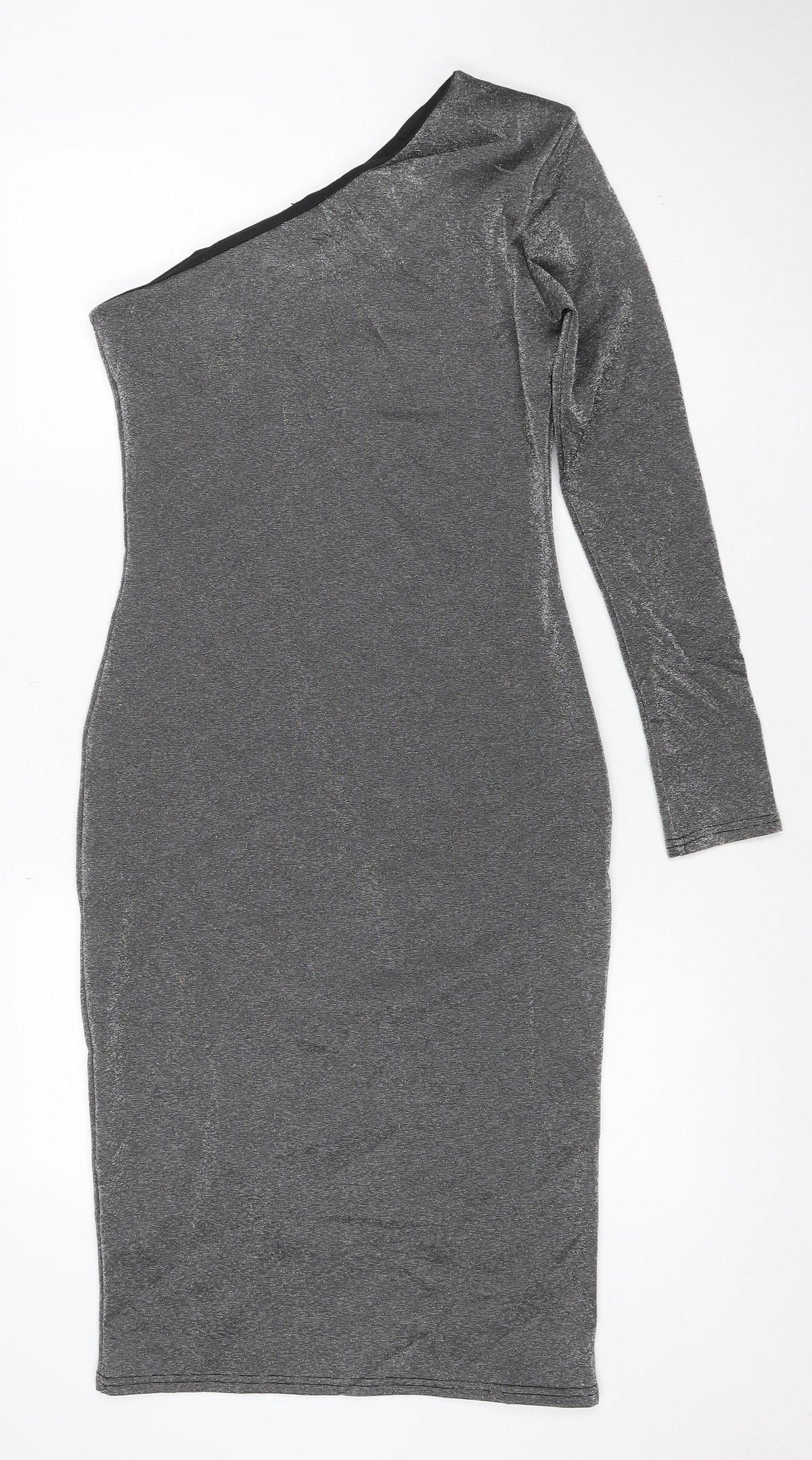 Warehouse Women’s Silver One Shoulder Midi Bodycon Dress Size 10