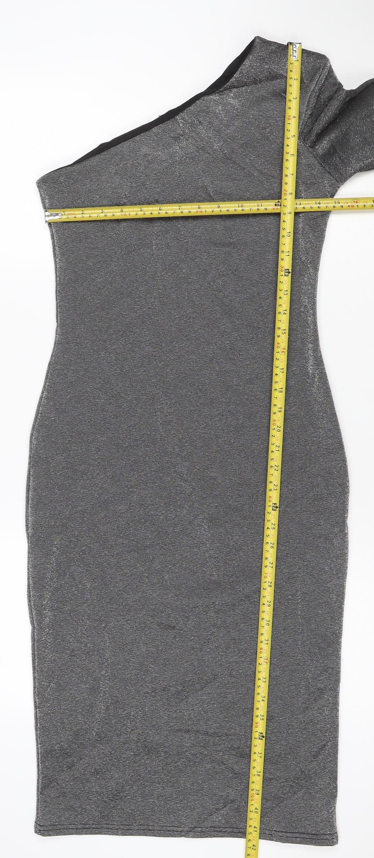 Warehouse Women’s Silver One Shoulder Midi Bodycon Dress Size 10