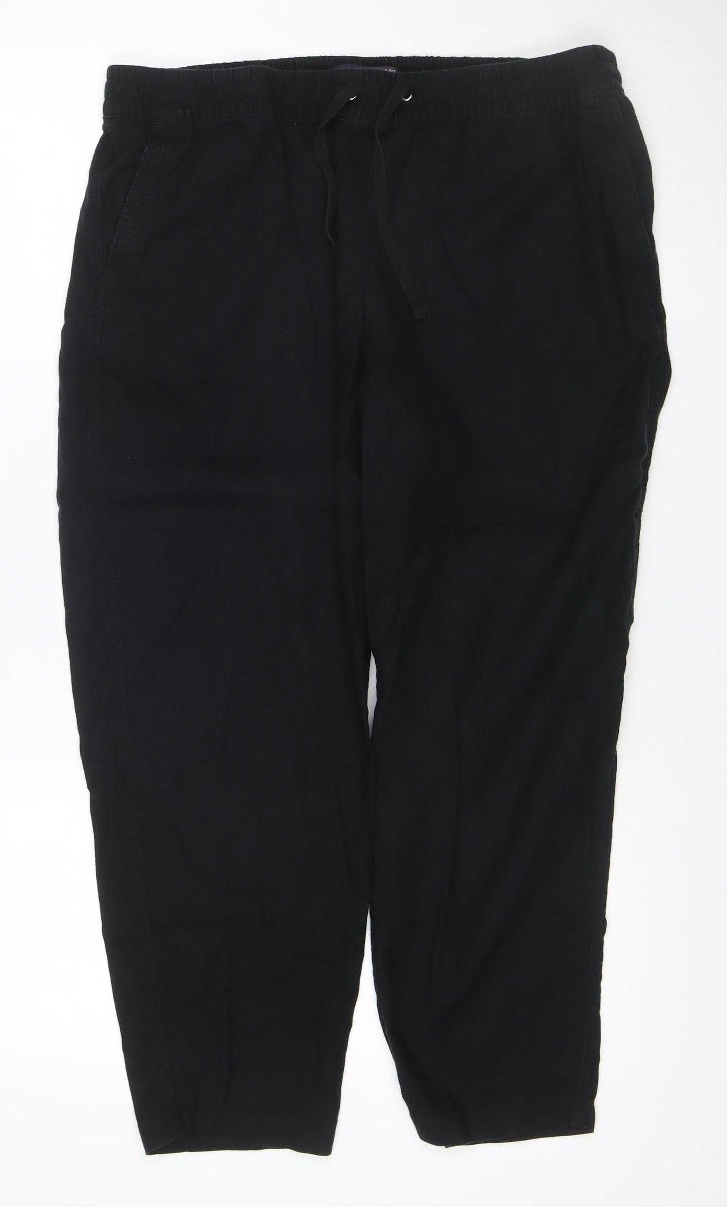 Marks and Spencer Women's Black Linen Blend Jogger Trousers Size 18 Short