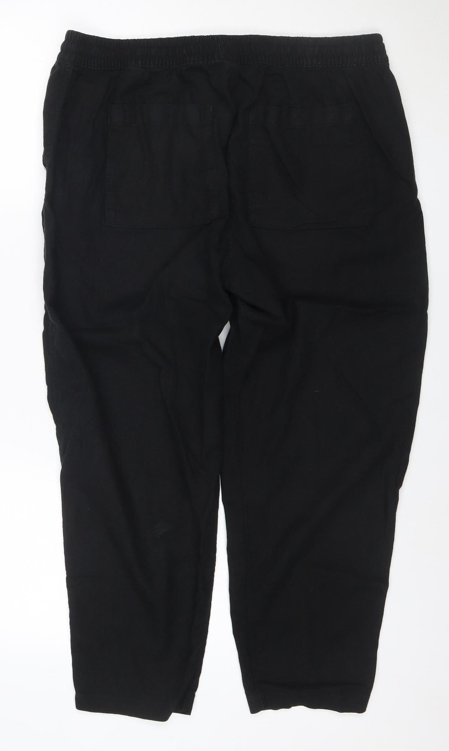 Marks and Spencer Women's Black Linen Blend Jogger Trousers Size 18 Short