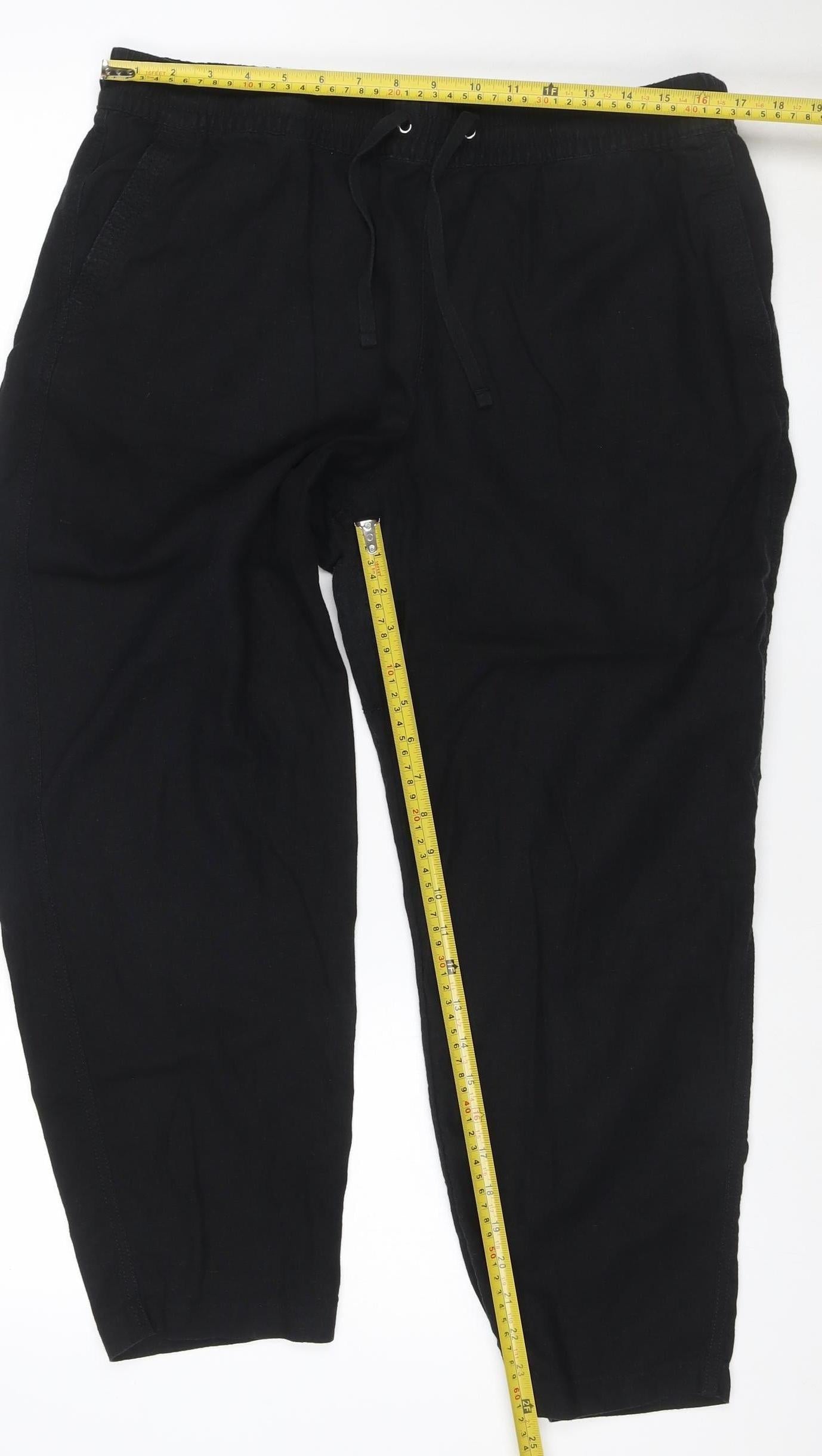 Marks and Spencer Women's Black Linen Blend Jogger Trousers Size 18 Short