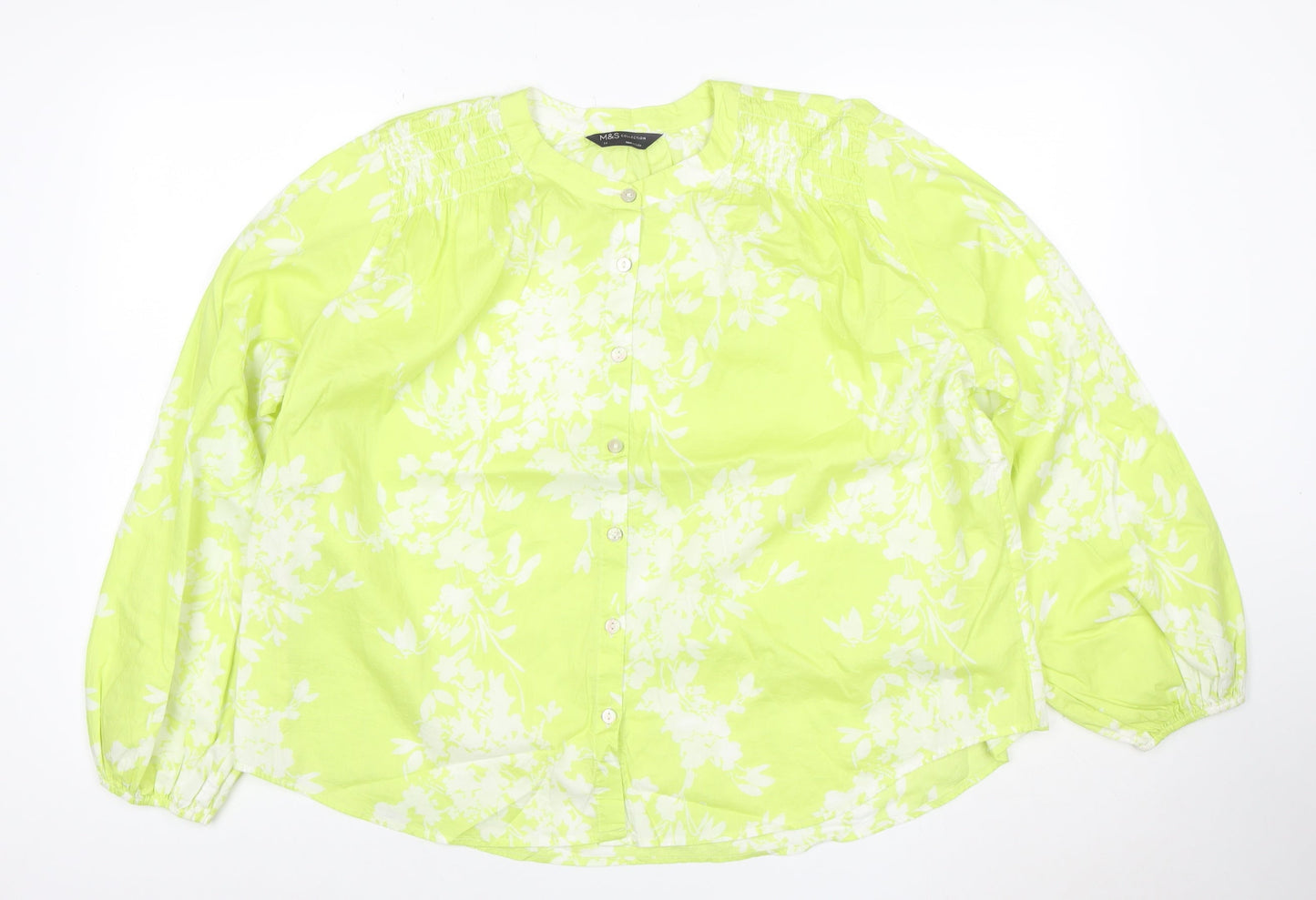 Marks and Spencer Women's Green Floral Long Sleeve Blouse Size 14