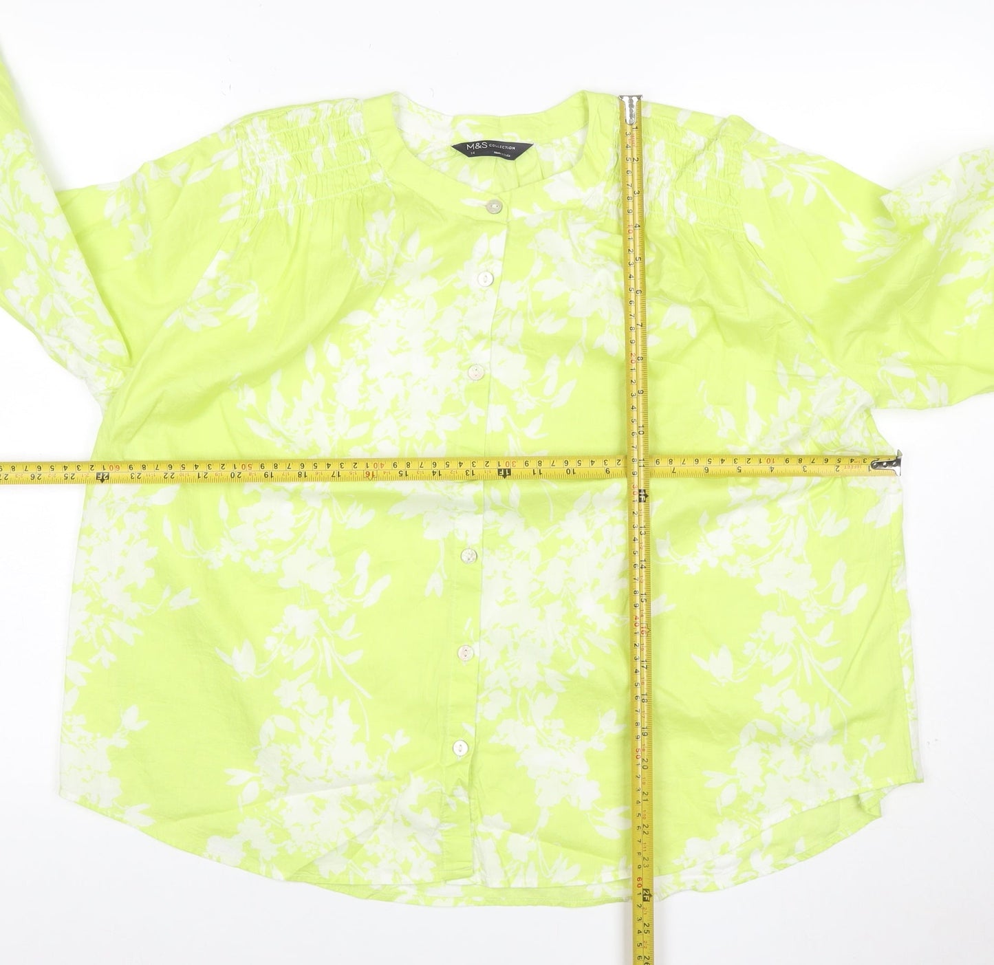 Marks and Spencer Women's Green Floral Long Sleeve Blouse Size 14